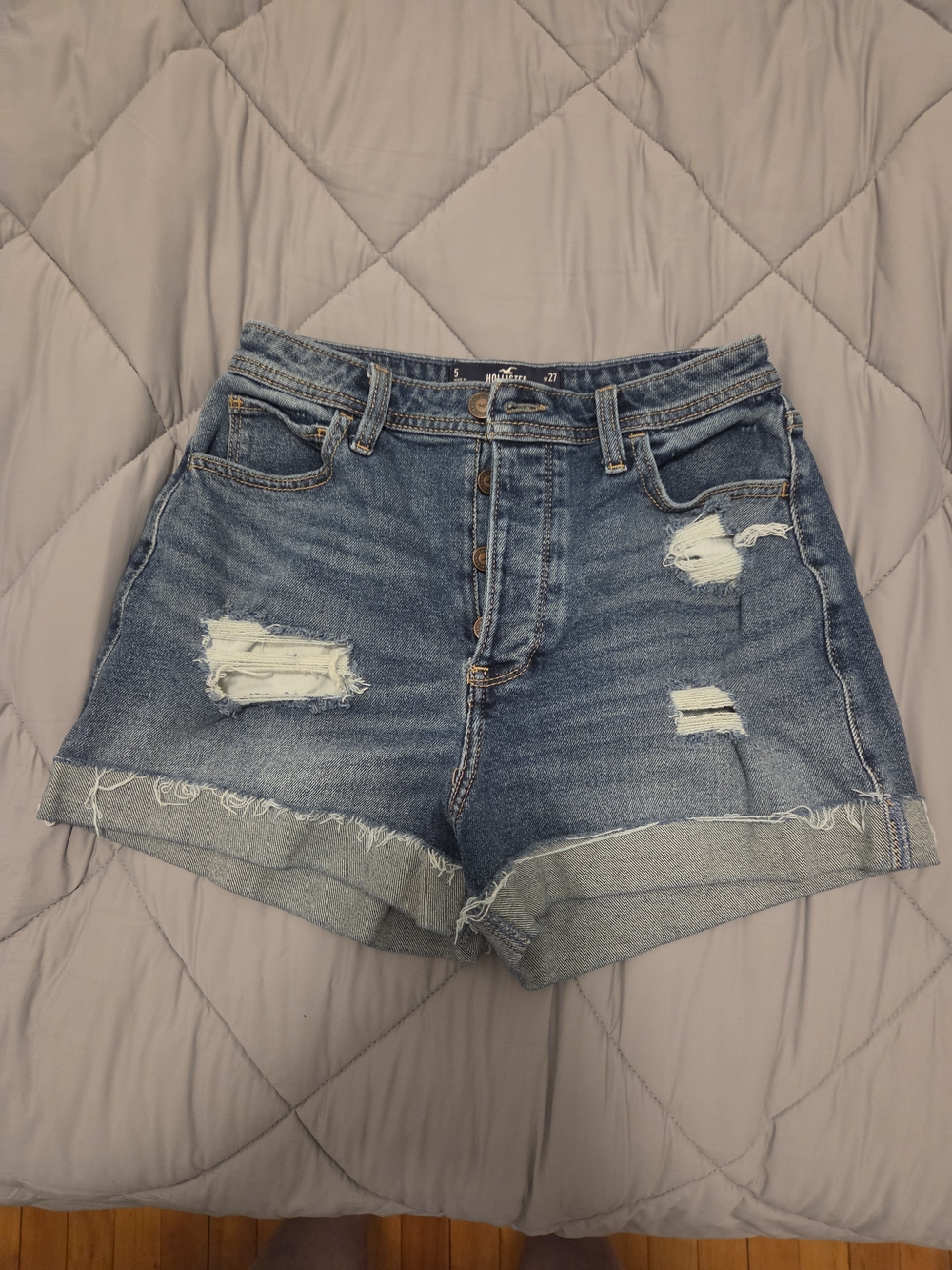 Hollister Distressed Rolled Hem Denim Shorts